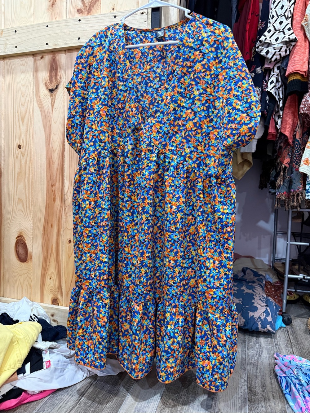 SHEIN Blue Dress with Orange Floral Print for Kids